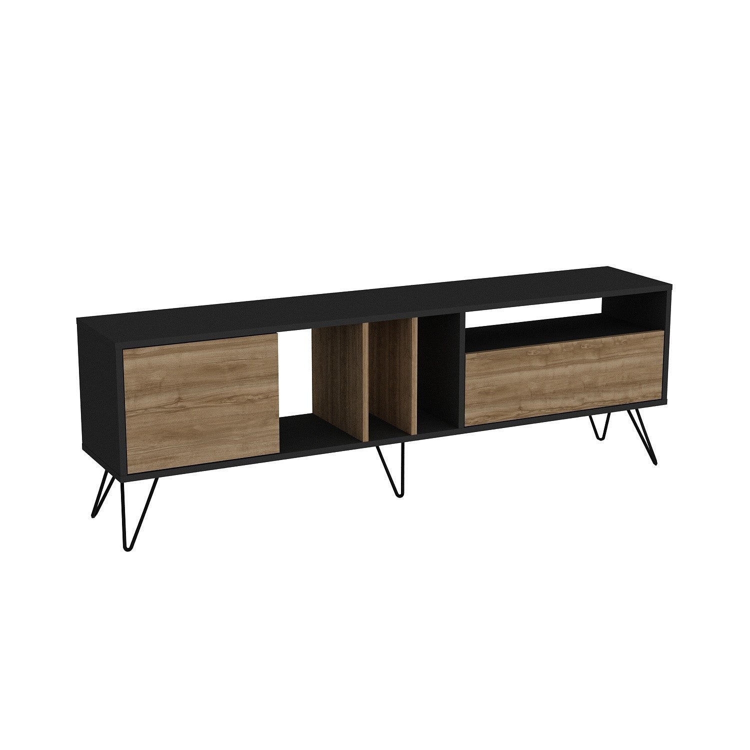 Meuble TV style industriel Farshad L180cm Bois foncé et Noir