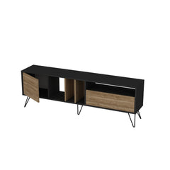 Meuble TV style industriel Farshad L180cm Bois foncé et Noir