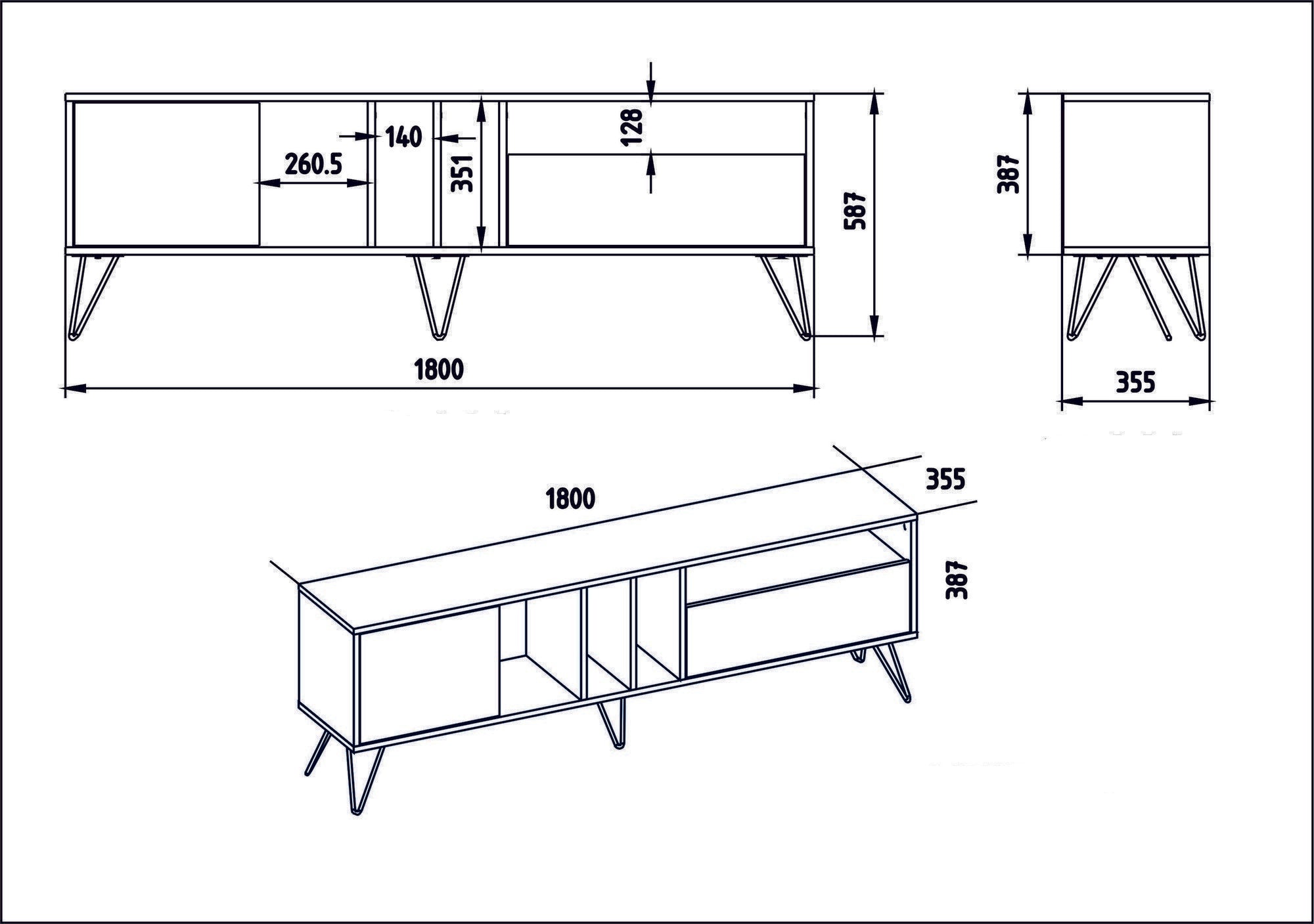 Meuble TV style industriel Farshad L180cm Bois foncé et Noir