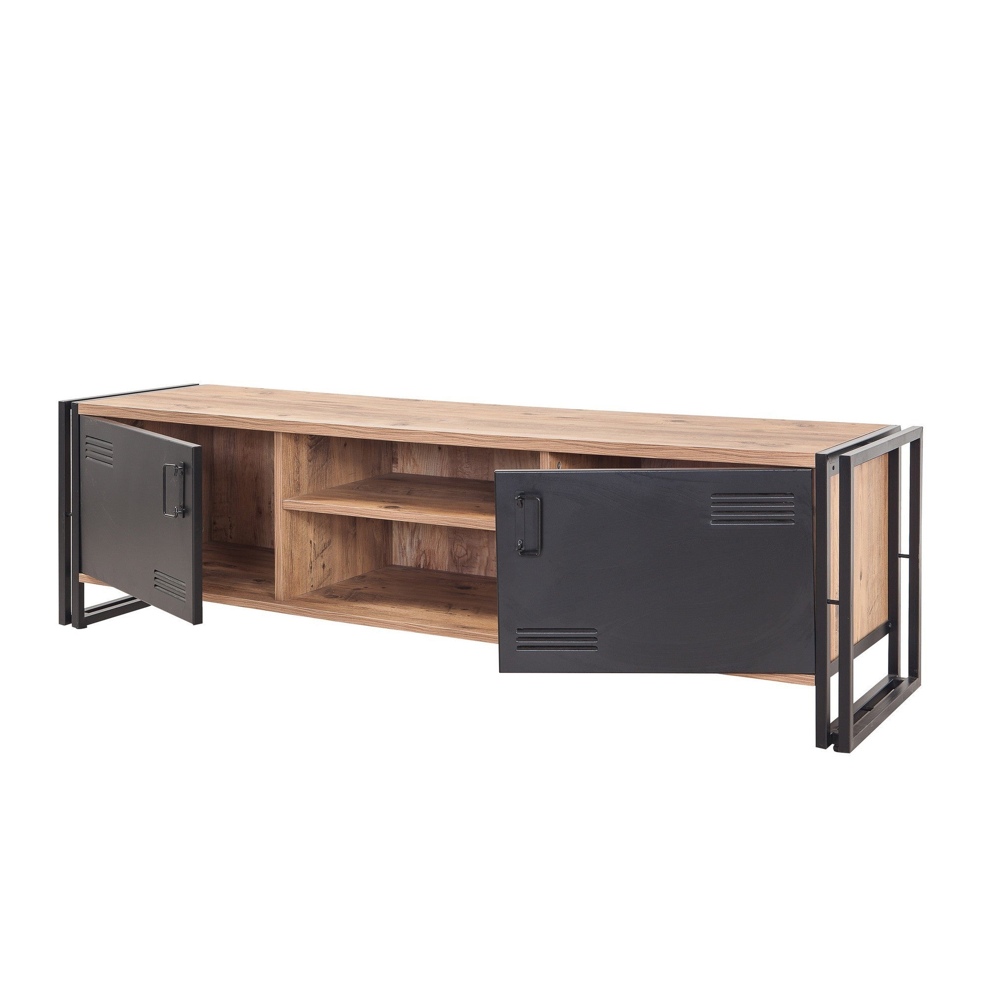 Meuble TV style industriel Senlid L180cm Métal Noir et Bois clair