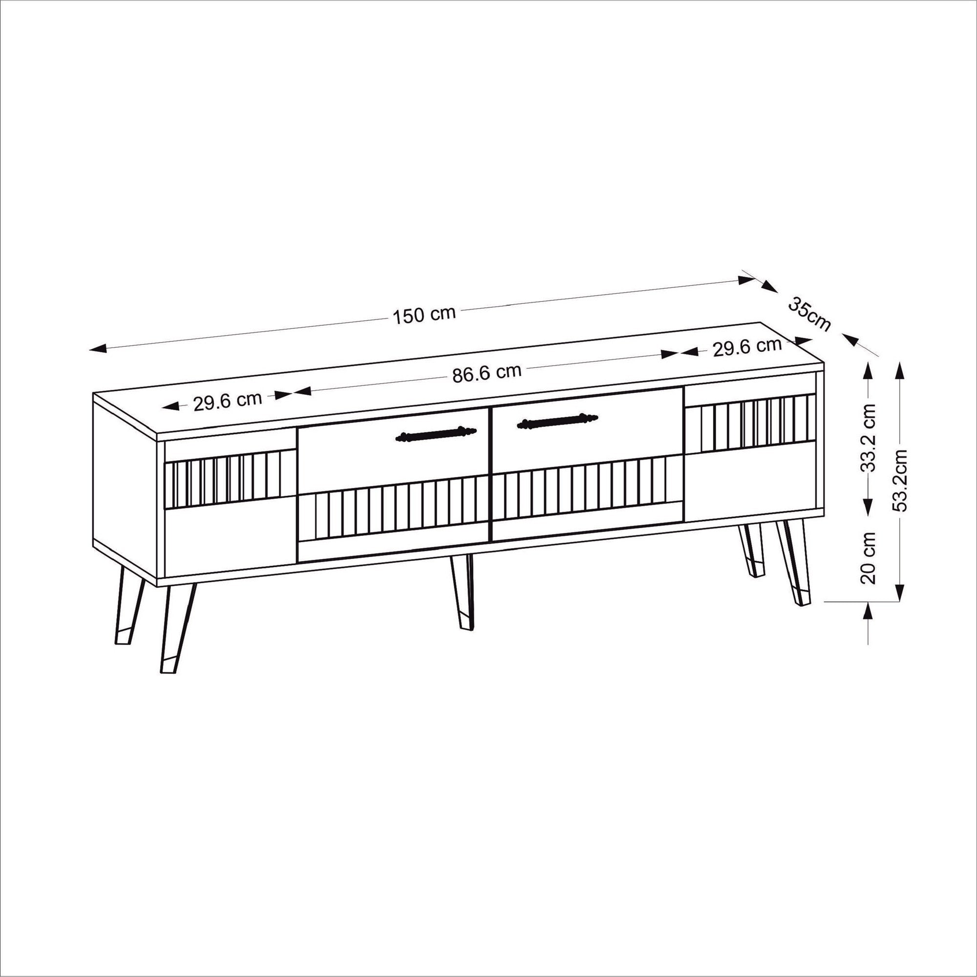 Meuble TV style scandinave Jasim 150cm Motif Géométrique Blanc et Or