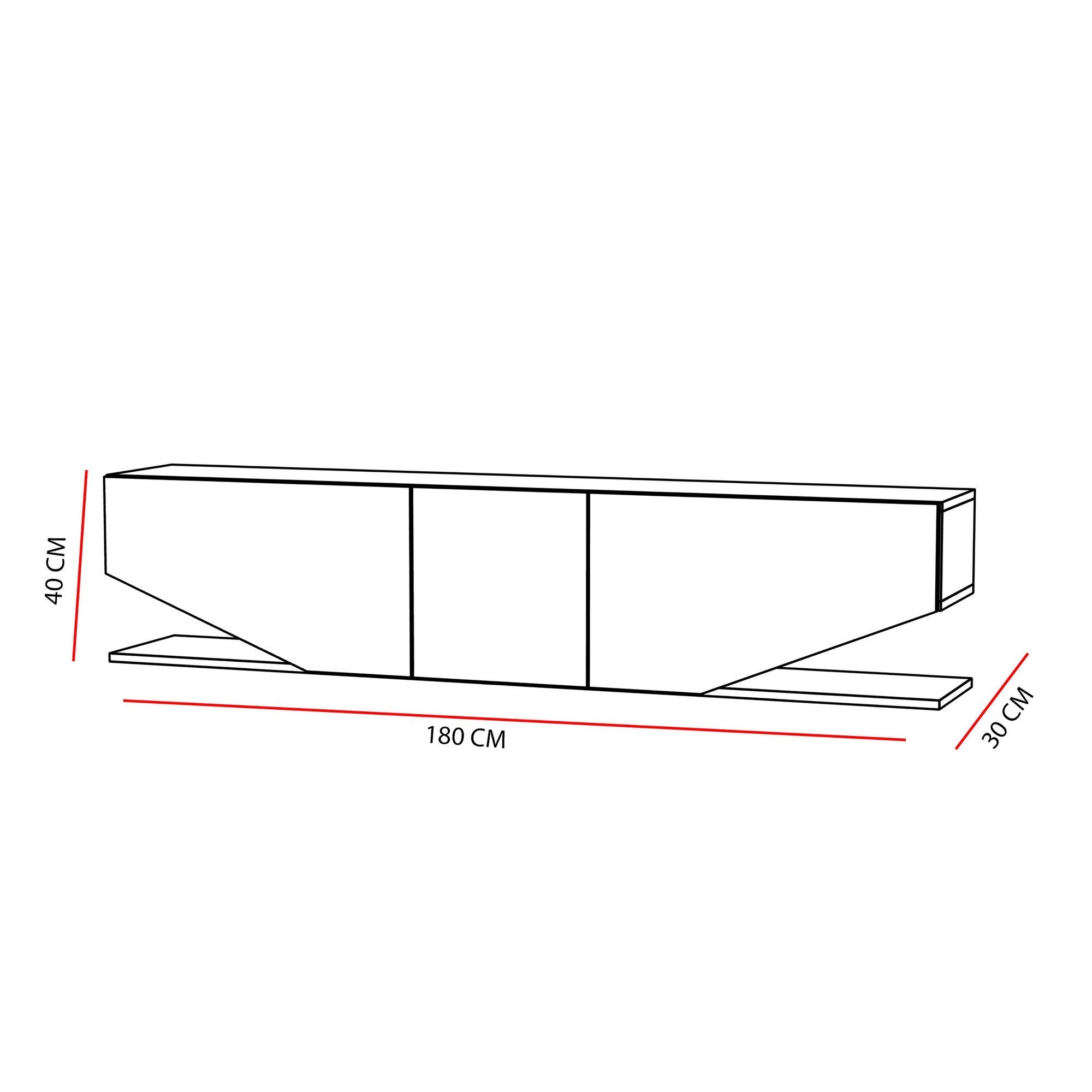 Meuble TV Trapezium 180cm Bois Blanc