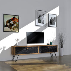 Meuble TV Wano 160cm Bois et Effet Marbre Noir