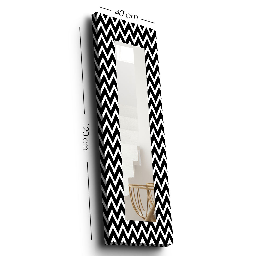 Miroir décoratif rectangulaire Riflesso 40x120cm Motif Zig zag Noir et blanc