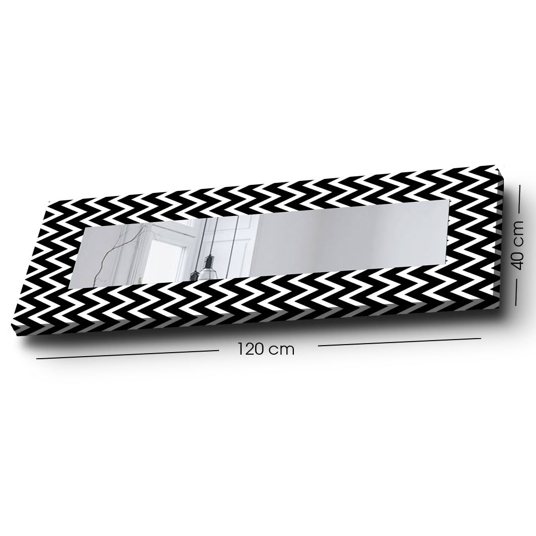 Miroir décoratif rectangulaire Riflesso 40x120cm Motif Zig zag Noir et blanc