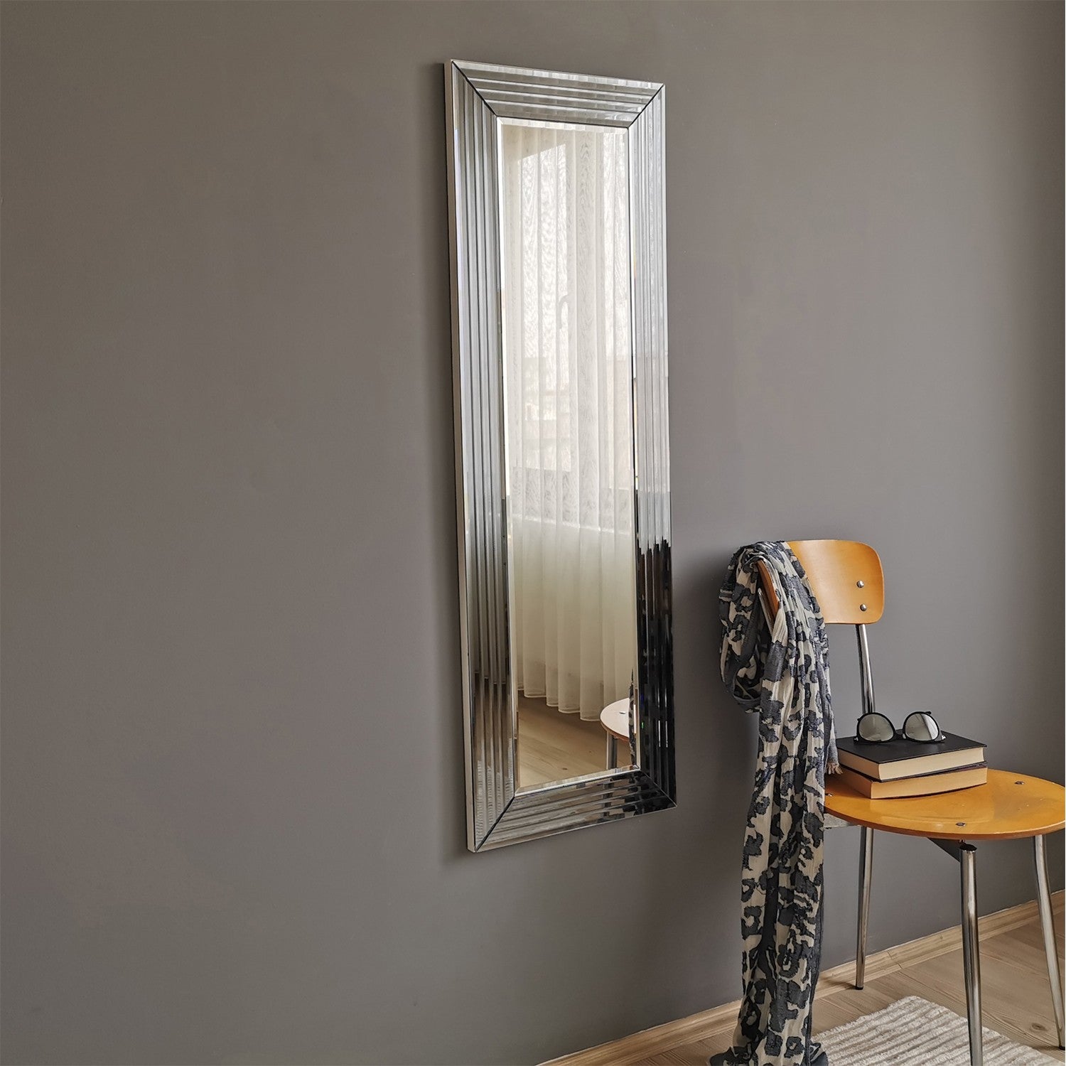 Miroir moderne encadré 40x120cm Compage Bois Argent