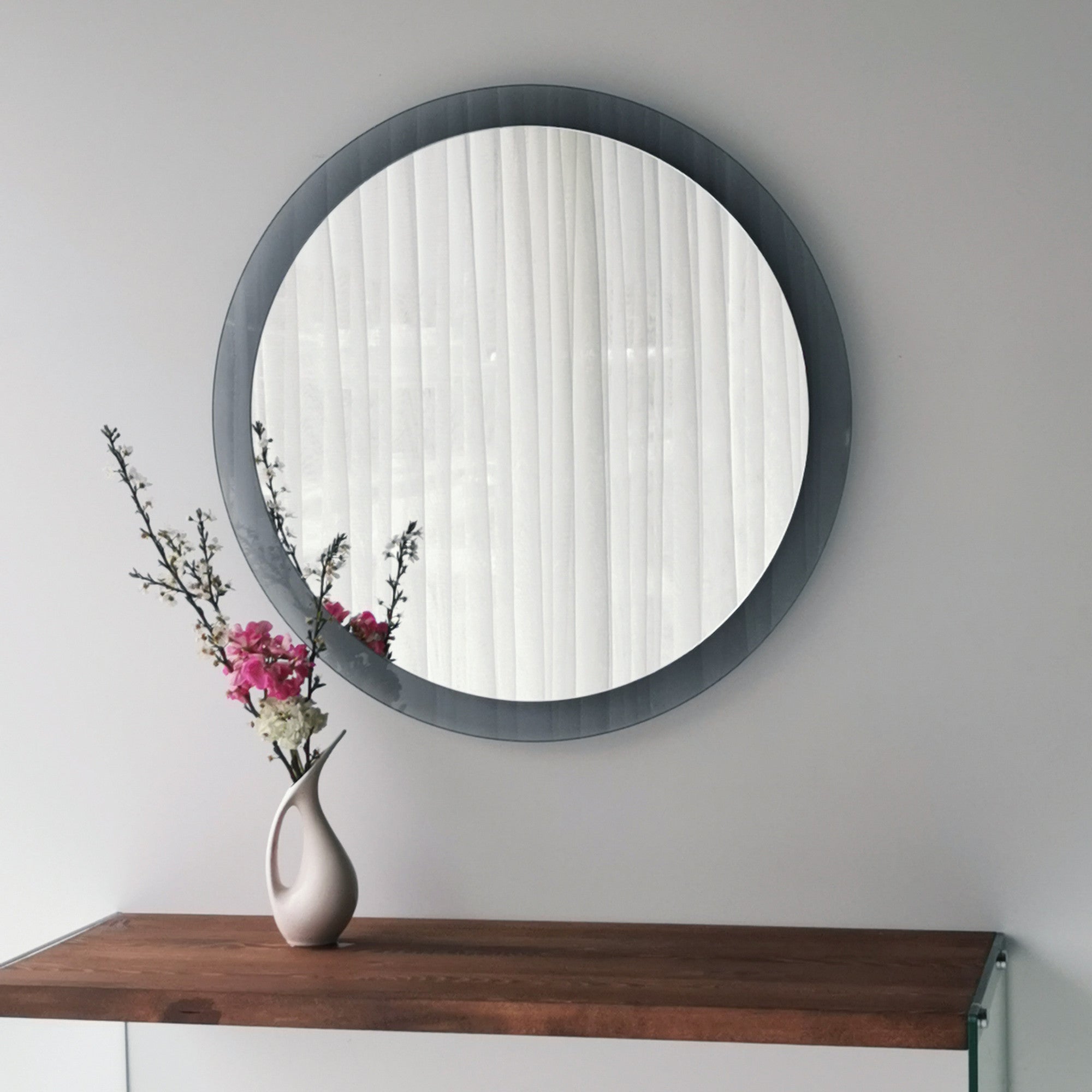 Miroir moderne rond Erissa D65cm Verre trempé Transparent