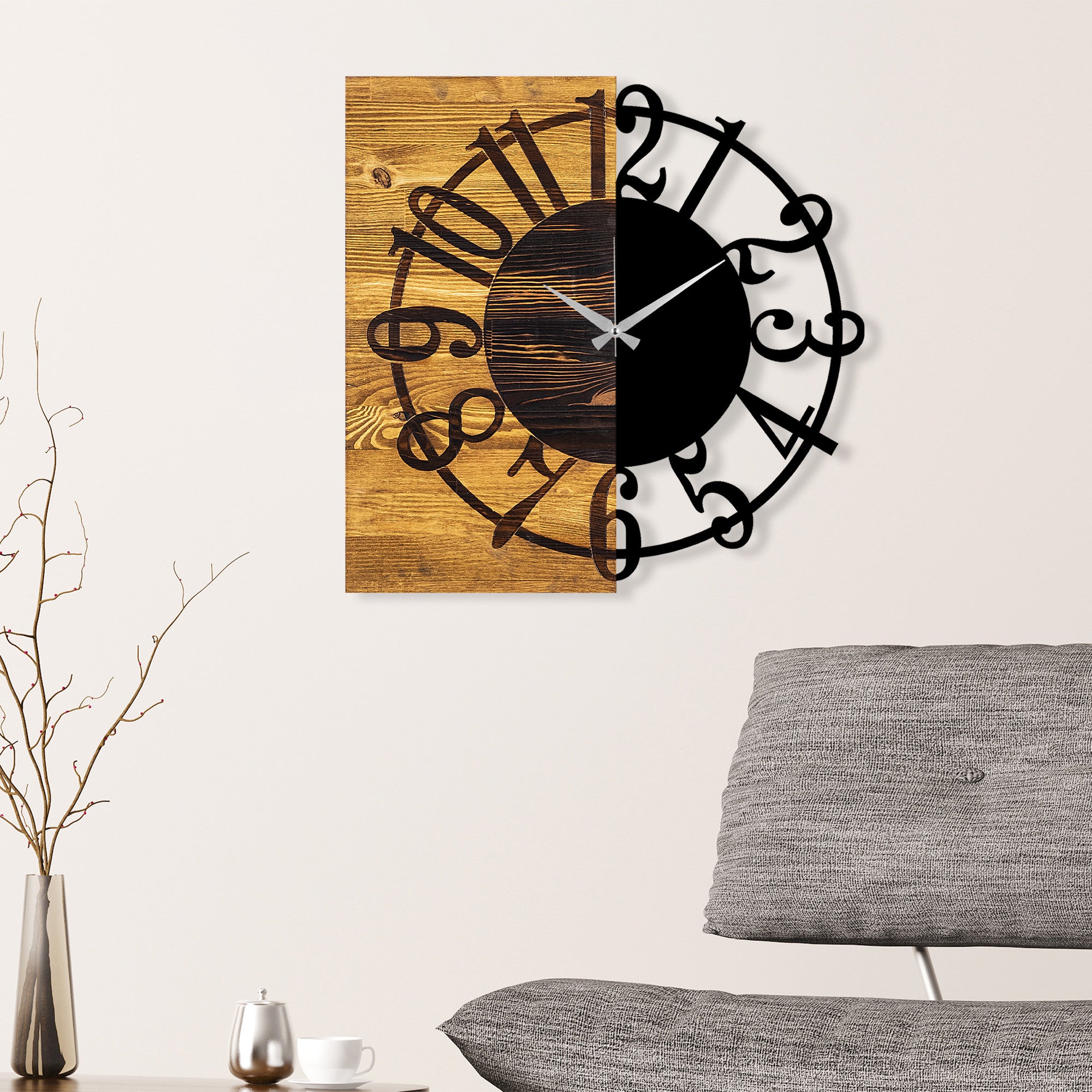 Montre Murale Continuum Chic Bois Noir et Noyer