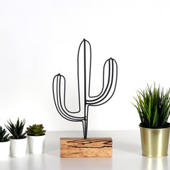 Objet décoratif à poser Approbatio cactus Saguaro H37 cm Métal Noir Socle Bois