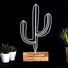 Objet décoratif à poser Approbatio cactus Saguaro H37 cm Métal Blanc Socle Bois