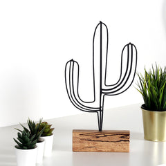 Objet décoratif à poser Approbatio cactus Saguaro H37 cm Métal Noir Socle Bois