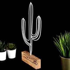 Objet décoratif à poser Approbatio cactus Saguaro H37 cm Métal Blanc Socle Bois