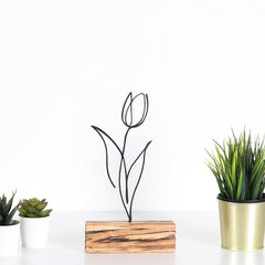 Objet décoratif à poser Zidas L17xH30cm Bois Naturel et Métal Fleur Noir