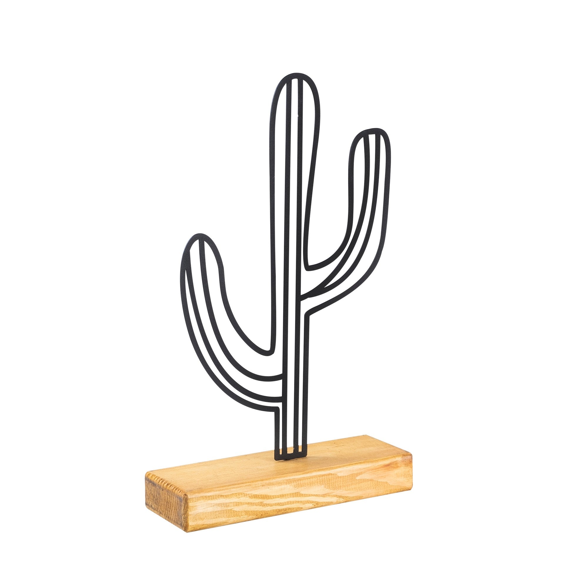 Objet décoratif à poser Zidas L22xH41cm Bois Naturel et Métal Cactus Noir