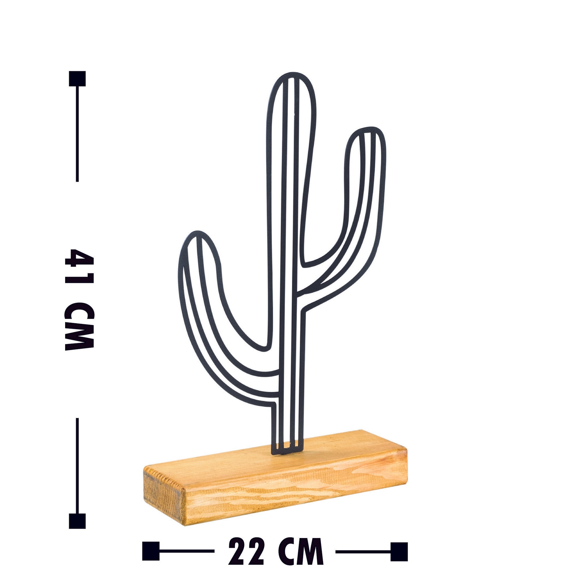 Objet décoratif à poser Zidas L22xH41cm Bois Naturel et Métal Cactus Noir