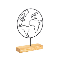 Objet décoratif à poser Zidas L28xH40cm Bois Naturel et Métal Globe terrestre Noir