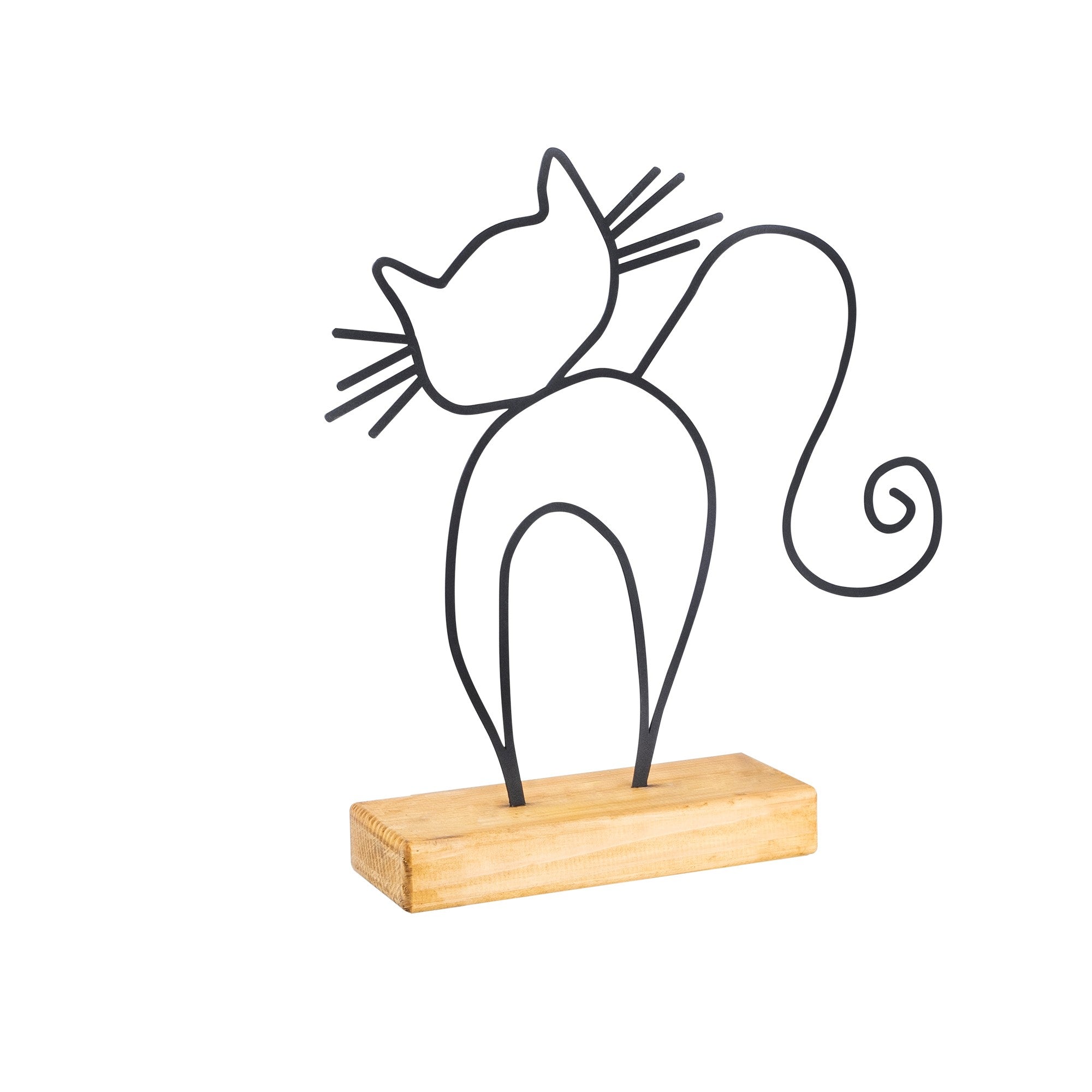 Objet décoratif à poser Zidas L30xH36cm Bois Naturel et Métal Chat Noir