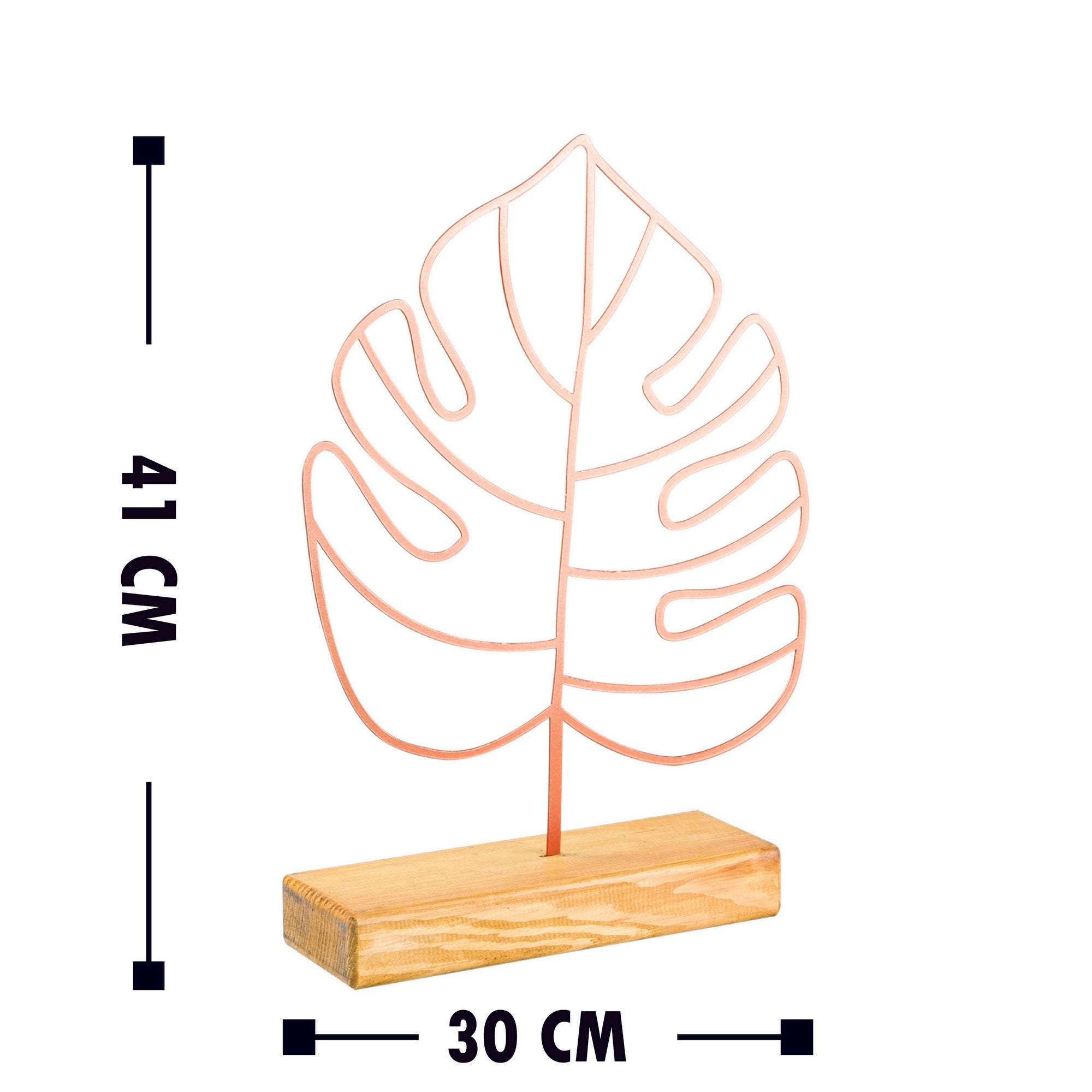 Objet décoratif à poser Zidas L30xH41cm Bois Naturel et Métal Feuille exotique Cuivre