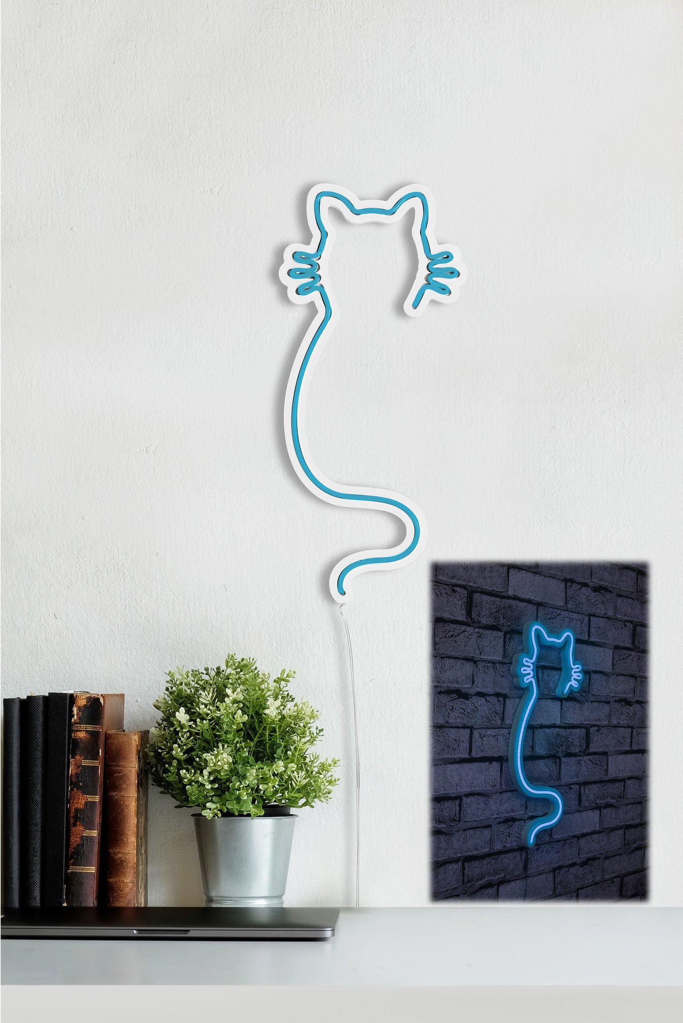 Panneau mural Lucendi L20,5xH46,5cm "forme de chat" Néon Bleu