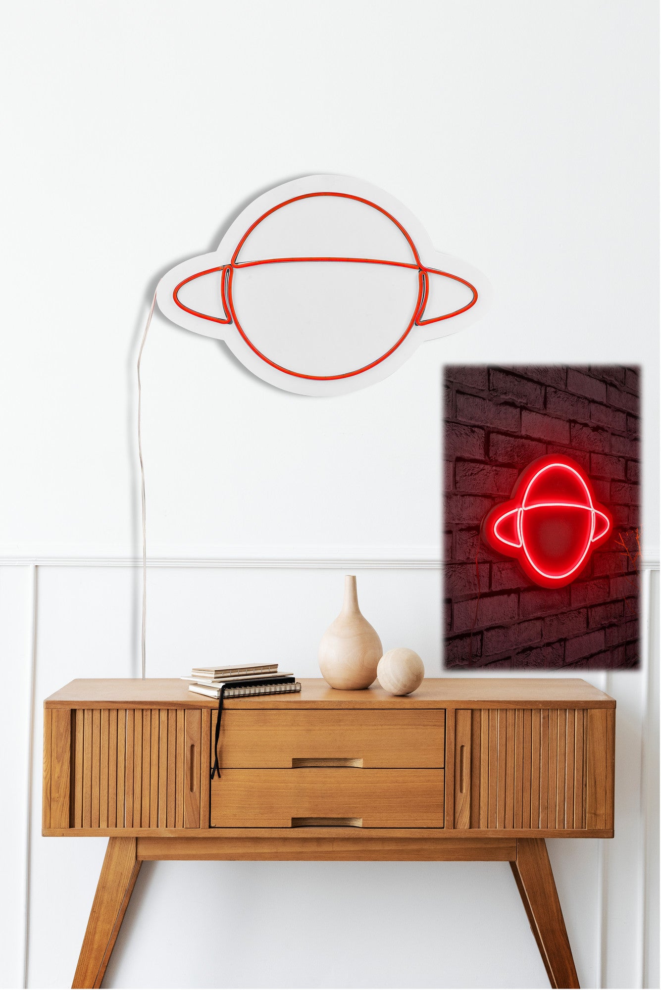 Panneau mural Lucendi L30xH20cm "Saturne" Néon Rouge