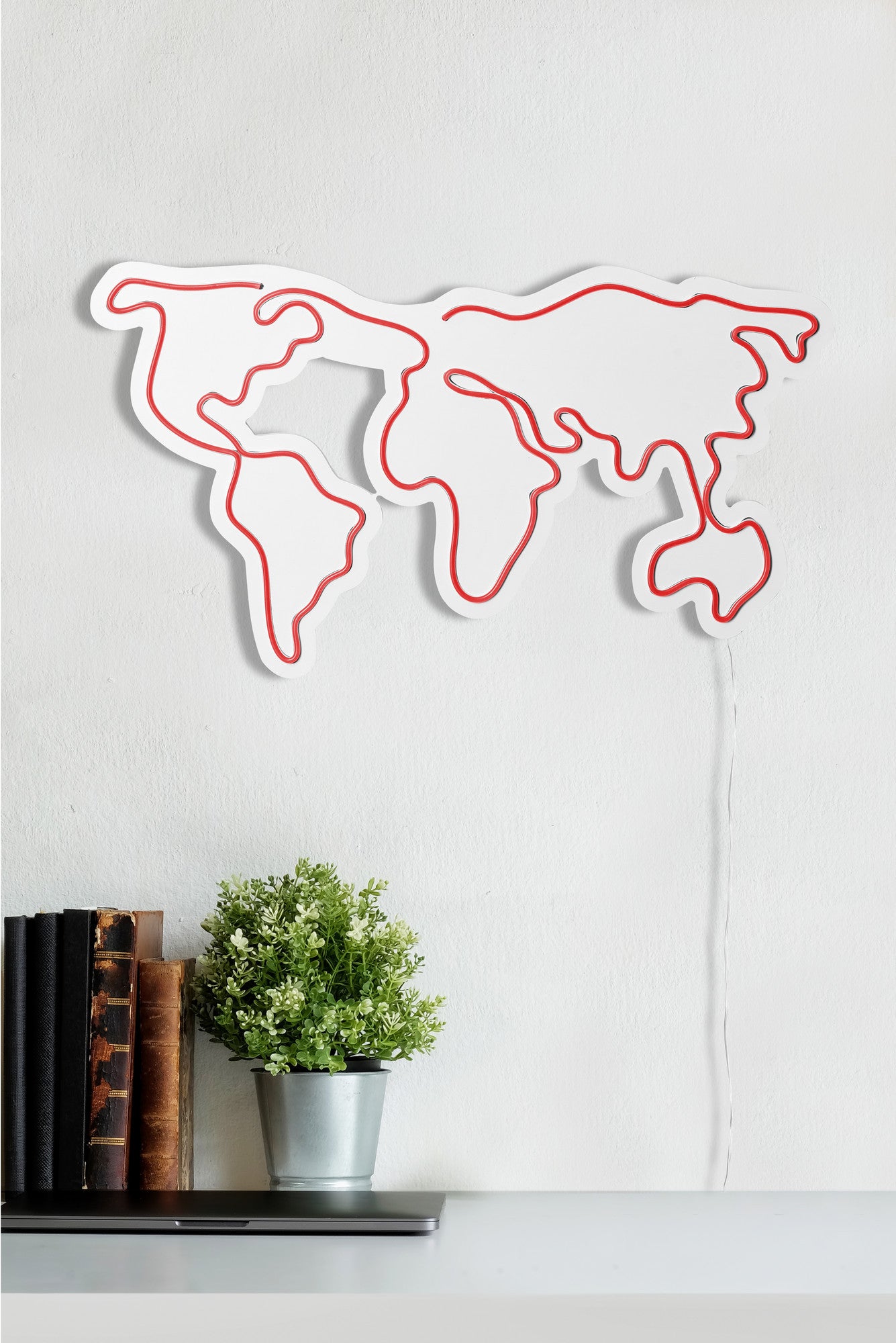 Panneau mural Lucendi L66xH38cm "Mappemonde" Néon Rouge