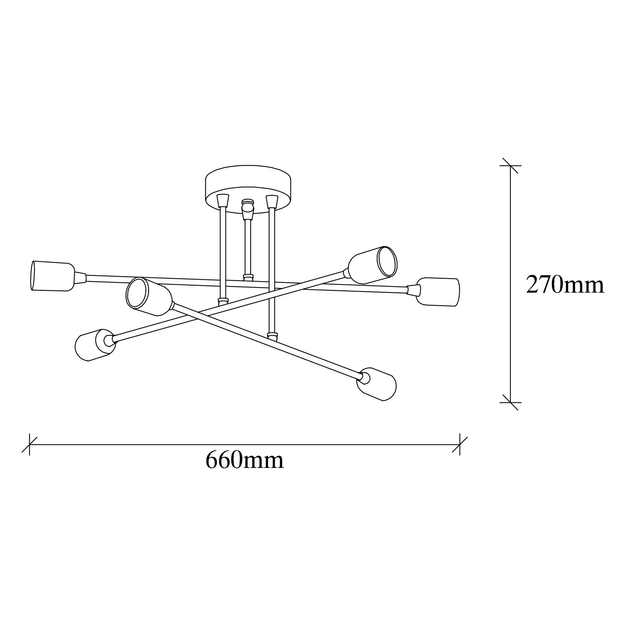 Plafonnier 3 bras 6 lampes Dumpling D66cm Métal Noir