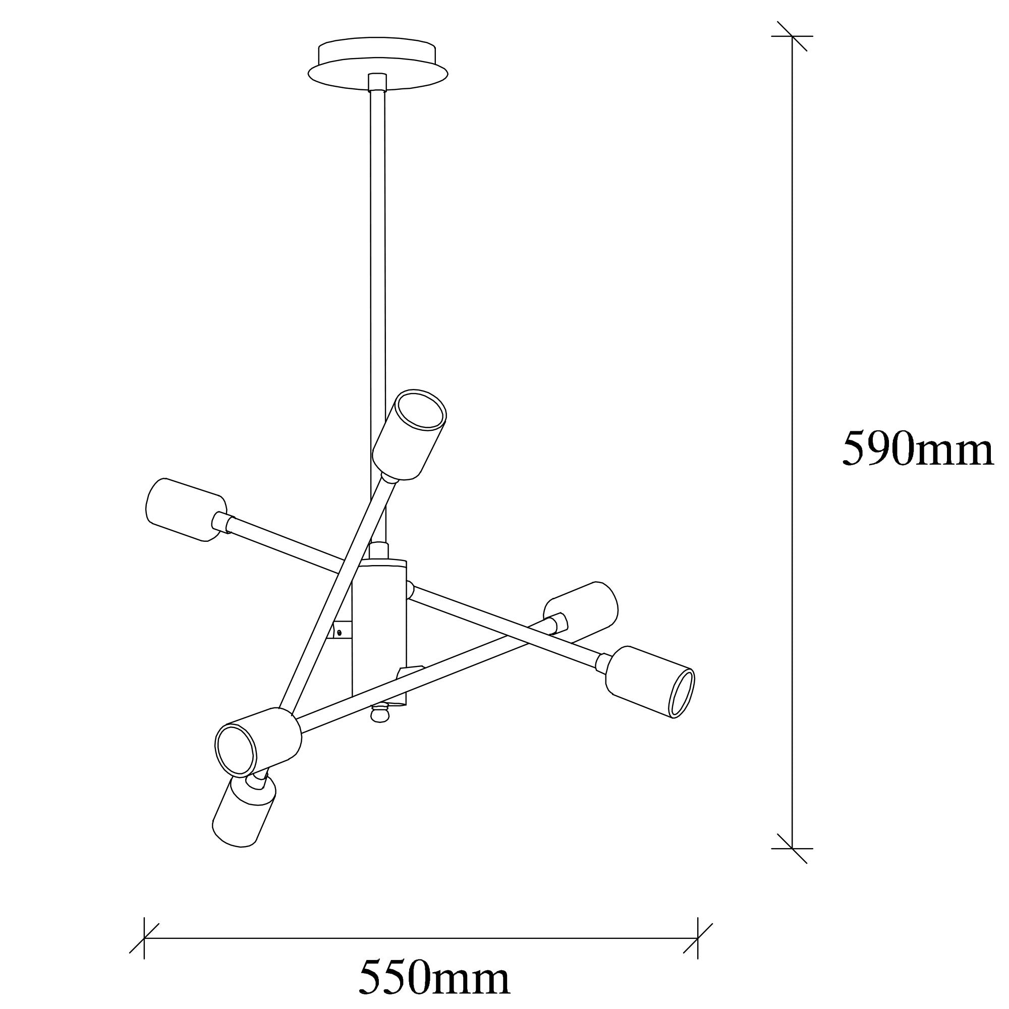 Plafonnier baguettes obliques 6 lampes Powhi Métal Noir