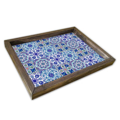 Plateau de table rectangle Caupona 30x40cm Pin massif foncé et Motif Carrelage Andalou