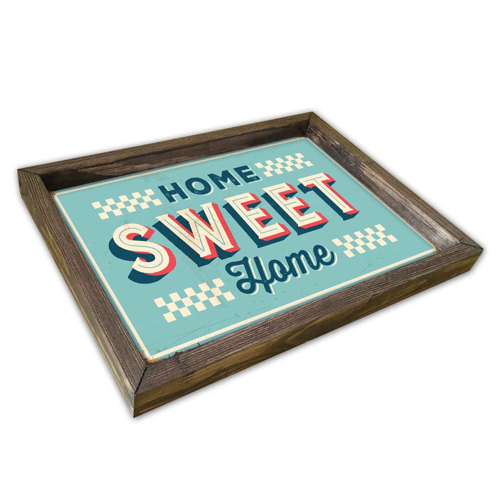 Plateau de table rectangle Caupona 30x40cm Pin massif foncé et Motif "HOME SWEET HOME"