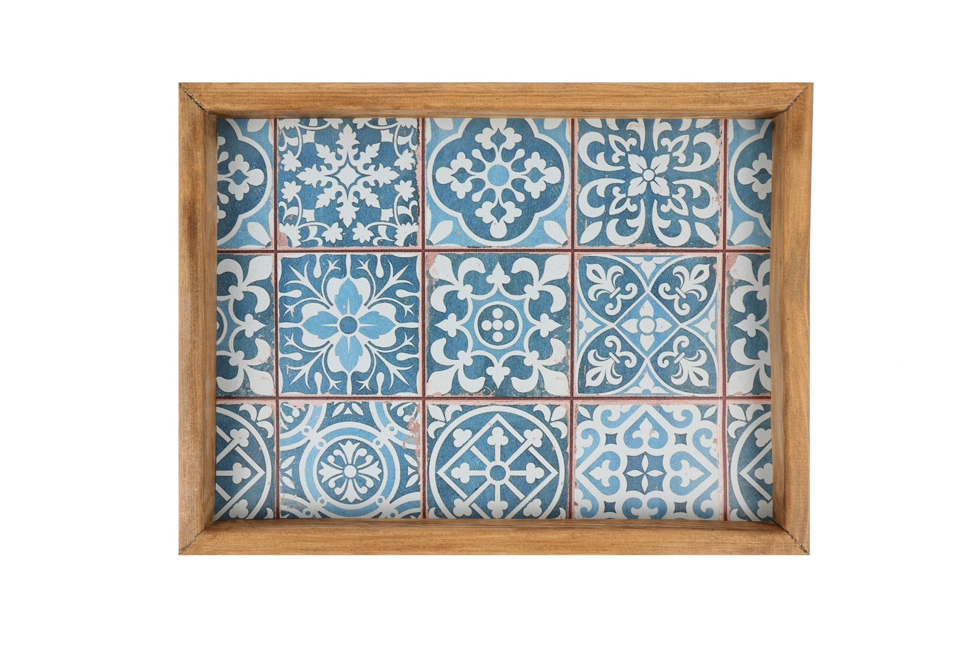 Plateau de table rectangle Caupona 30x40cm Pin massif foncé et Motif Carrelage Andalou