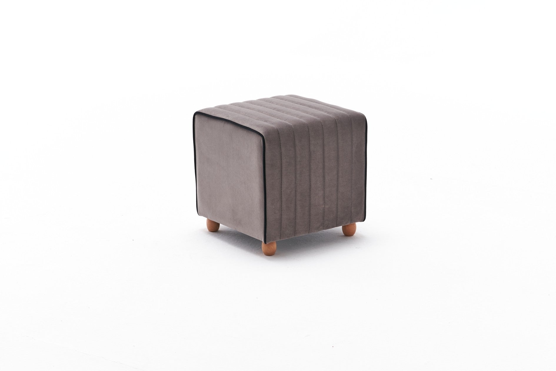 Pouf Eames 40x40cm Velours Gris bordure Noir