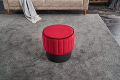 Pouf rond Goren D40cm Velours Noir et Rouge