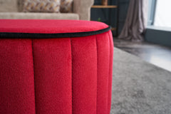 Pouf rond Goren D40cm Velours Noir et Rouge