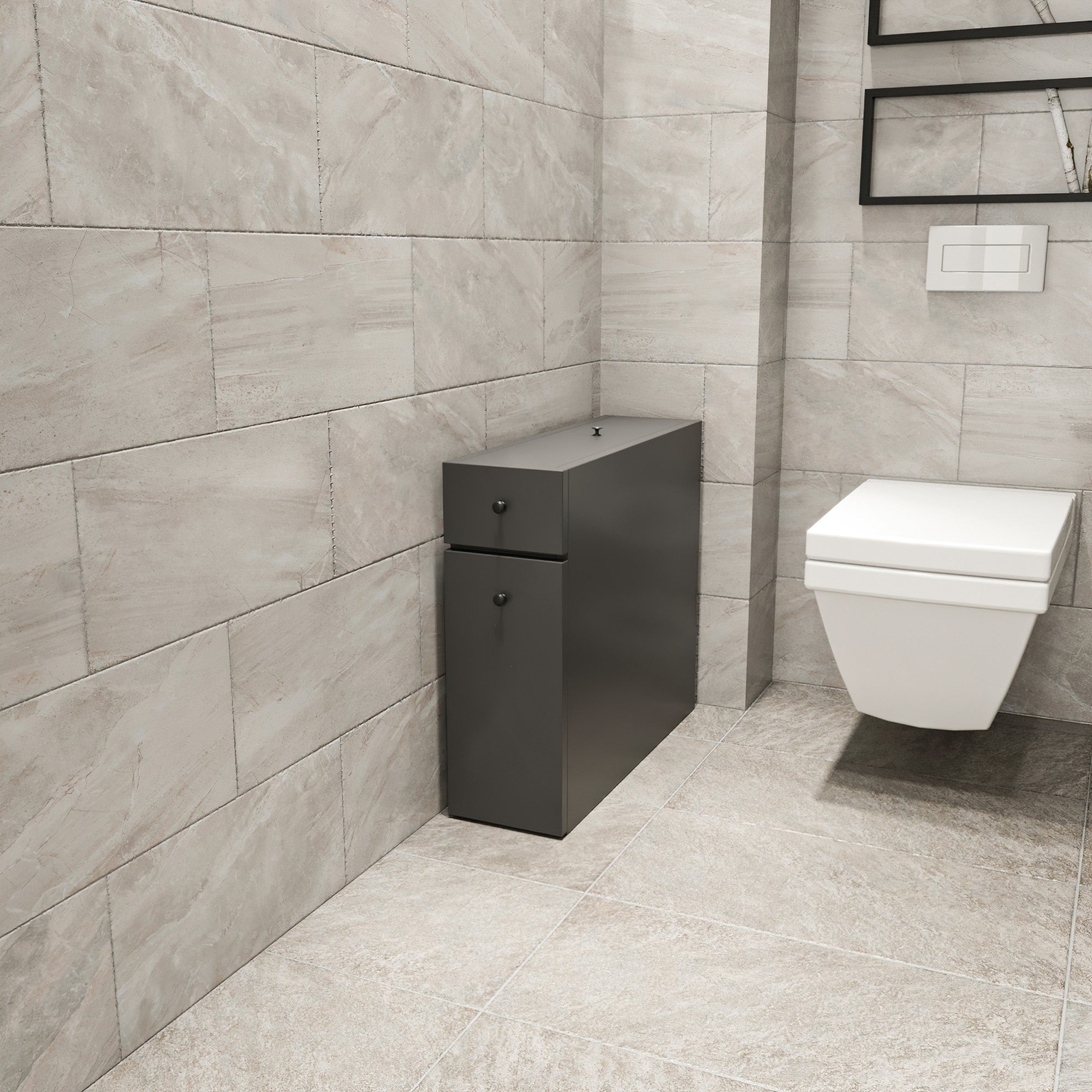 Rangement de salle de bain 1 porte et 2 tiroirs Denali Bois Anthracite