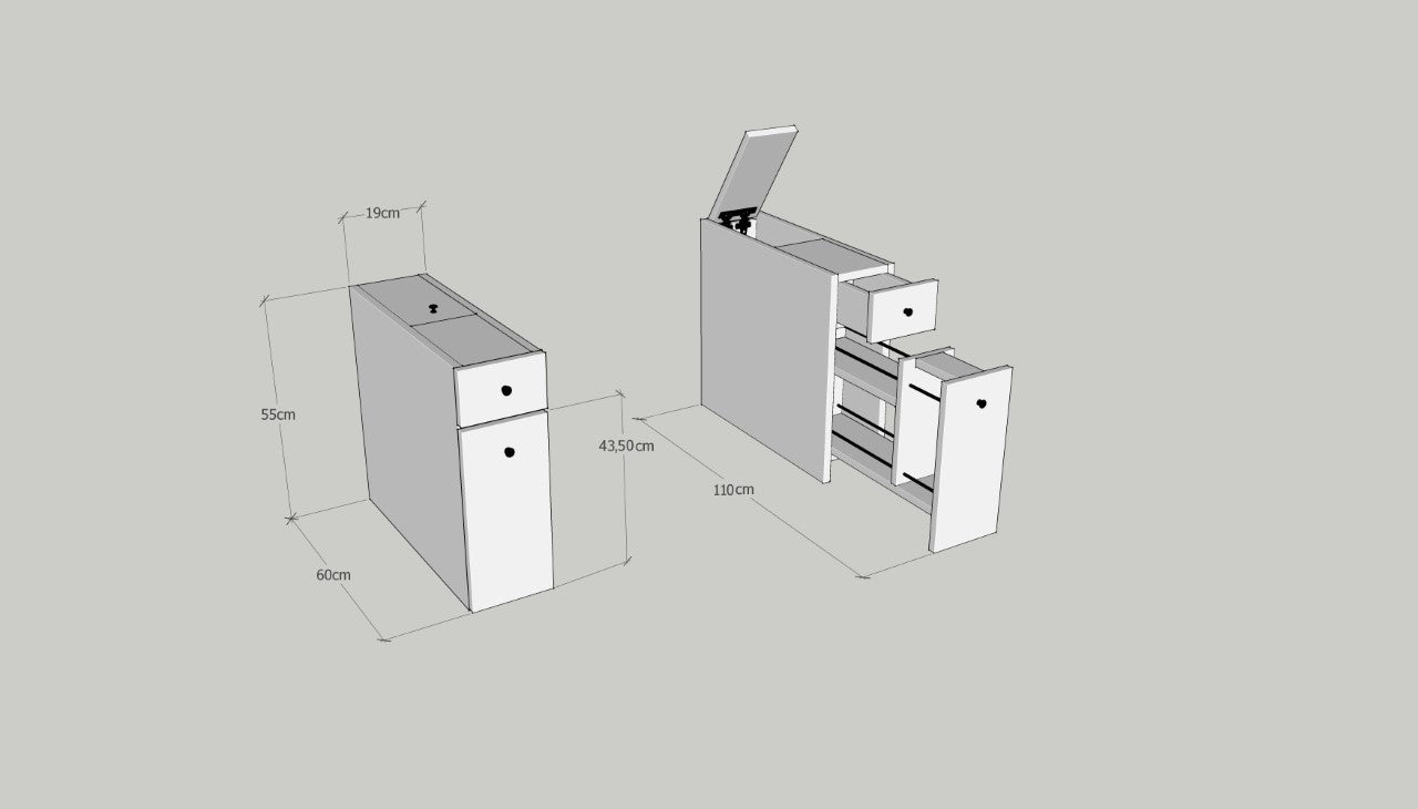 Rangement de salle de bain 1 porte et 2 tiroirs Denali Bois Anthracite