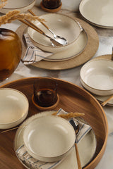 Service de table 12 pièces Ammeli 100% Porcelaine tacheté Blanc crème et Marron