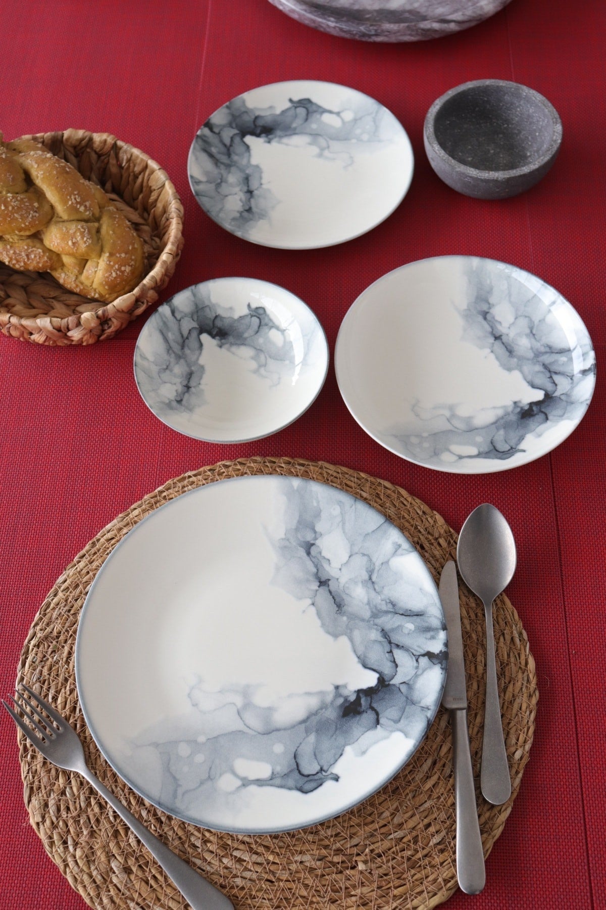 Service de table 24 pièces Dinal Porcelaine Gris et Blanc