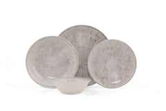 Service de table 24 pièces Melroy 100% Porcelaine Motif Rayures centripète Gris et Blanc