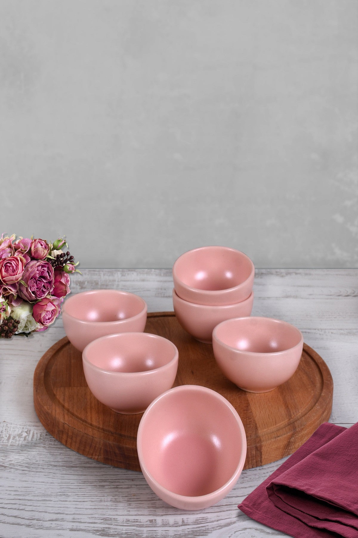 Set coupelles saucières 6 pièces Ronde Jade Céramique Rose Dragée