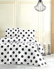 Set couvre-lit 160x220cm et 1 taie d'oreiller 50x70cm Polkadot Motif Pois Noir et blanc