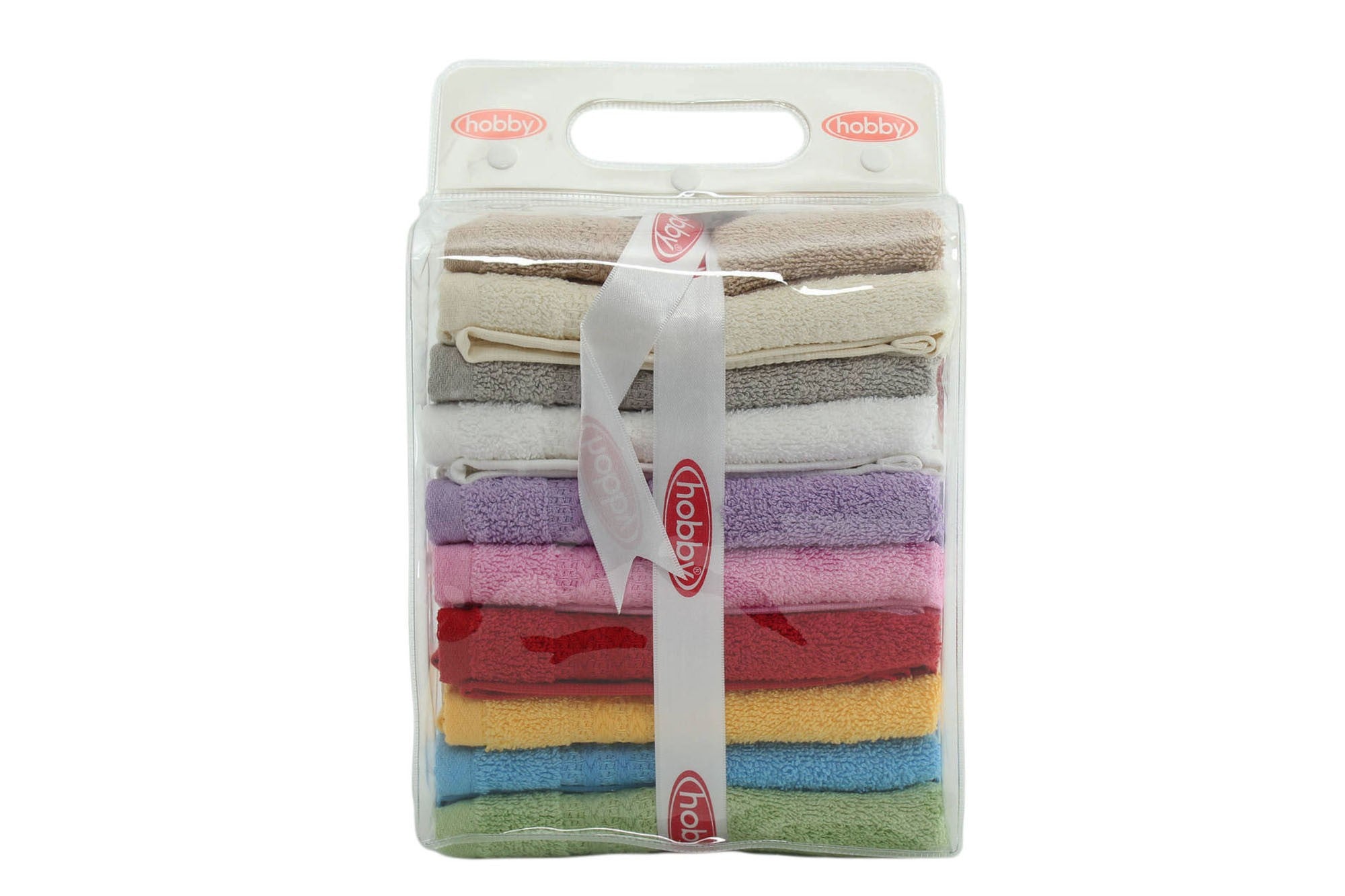 Set de 10 serviettes de toilette liteau à trois lignes brodées Sicco 30 x 50 cm 100% Coton Multicolore