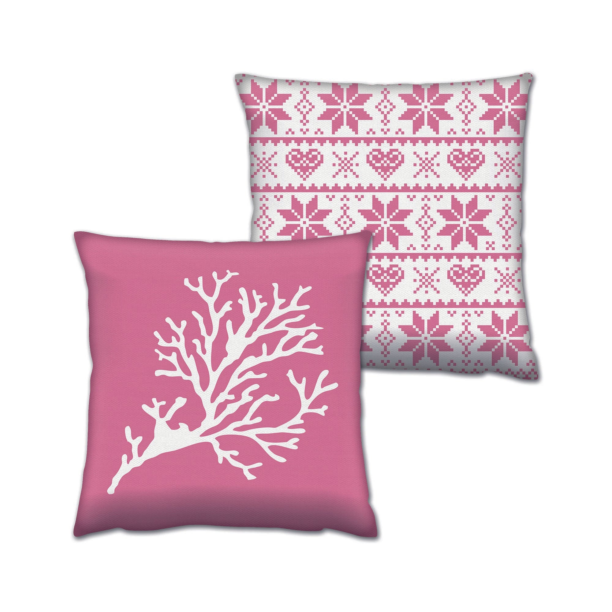 Set de 2 coussins assortis Decorare Hiver 43 x 43 cm Coton Polyester Rose magenta