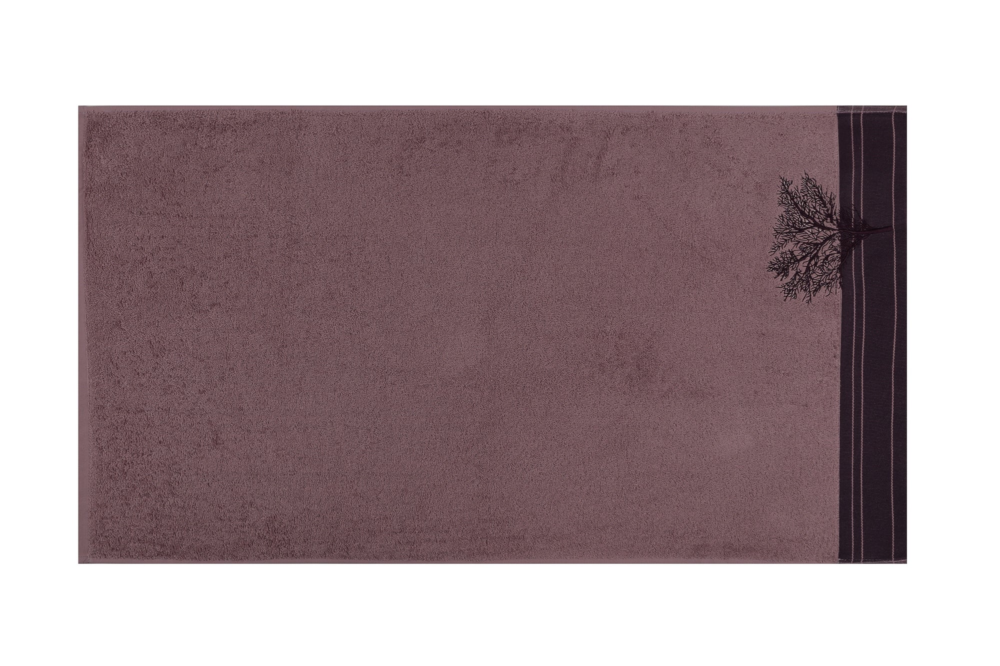 Set de 2 serviettes essuie-main grand liteau broderie arbre Apparatum 50 x 90 cm 100% Micro Coton Marron chocolat