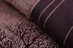 Set de 2 serviettes essuie-main grand liteau broderie arbre Apparatum 50 x 90 cm 100% Micro Coton Marron chocolat