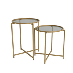 Set de 2 tables basses Adiunxi Métal Trempé Coleur Or