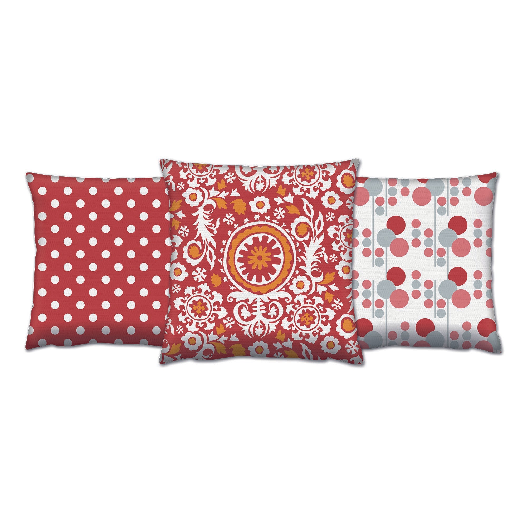 Set de 3 coussins assortis Decorare Rococo 43 x 43 cm Coton Polyester Rouge, Rose et Jaune