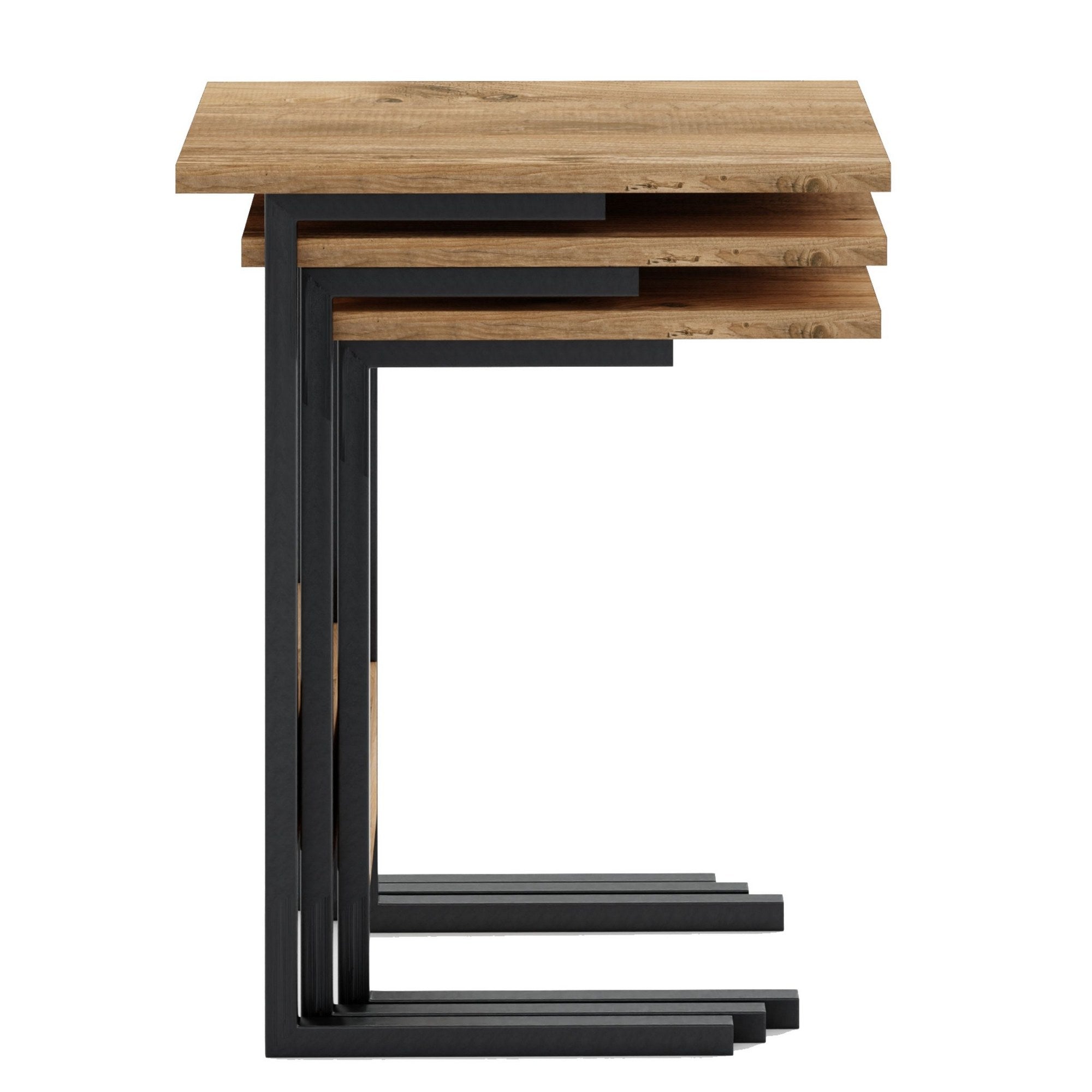 Set de 3 tables d'appoints gigognes Cidis Bois clair et Métal Noir