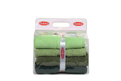 Set de 4 serviettes de toilette liteau à trois lignes brodées Sicco 50 x 90 cm 100% Coton Nuance de vert 