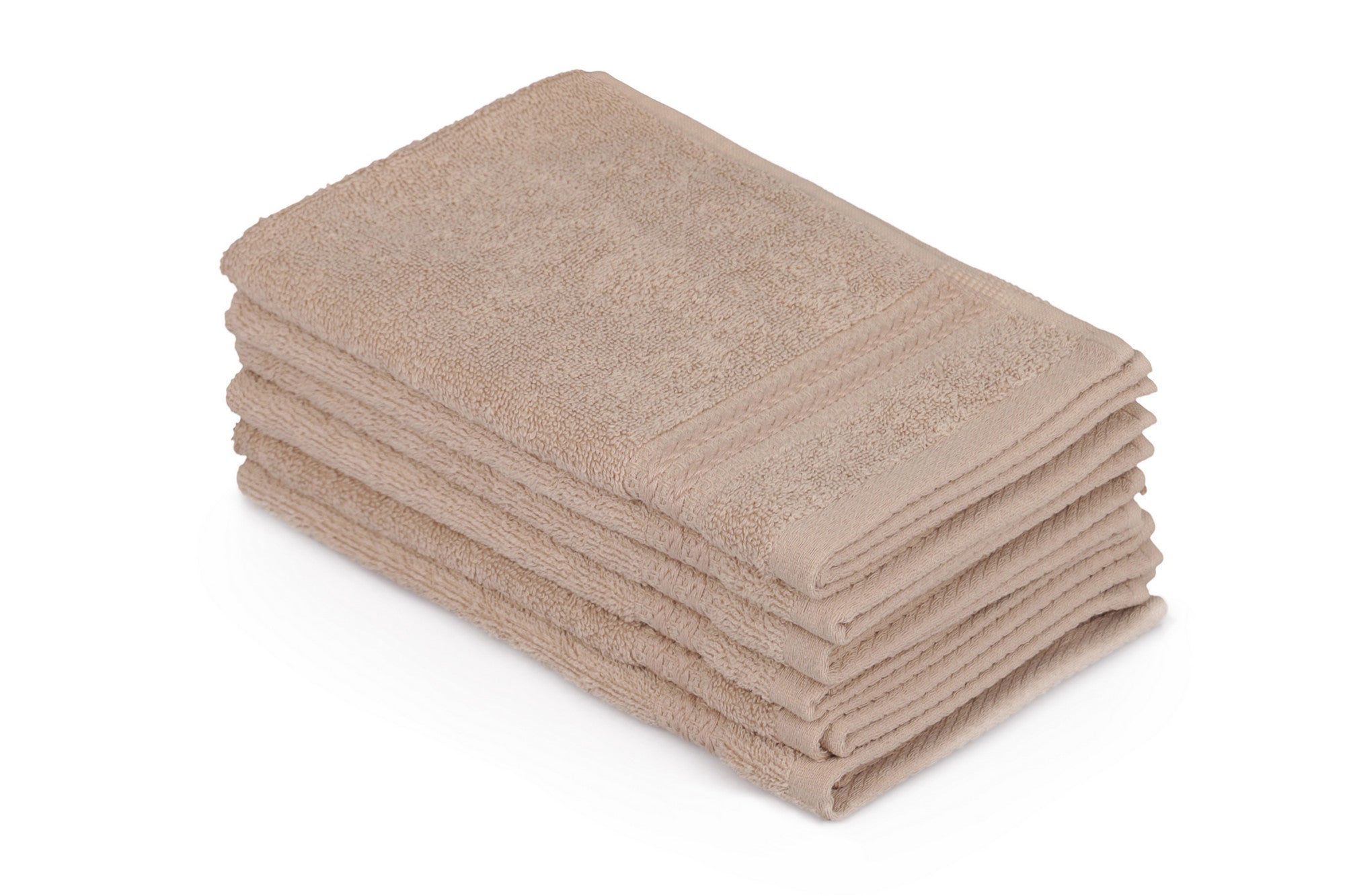 Set de 6 serviettes de toilette liteau à trois lignes brodées Sicco 30 x 50 cm 100% Coton Beige