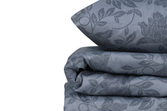 Set de couette 220x260cm et 2 taies d'oreiller 60x60cm Pearl Tissu Motif Fleurs Gris et Anthracite